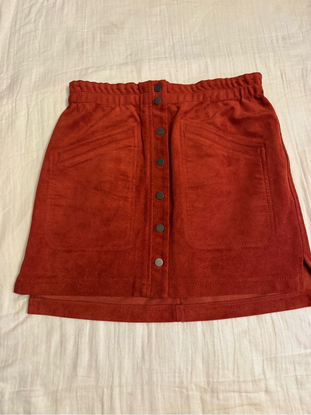 BCBGMaxAzria Rust Suede-Style Button Front Mini Skirt